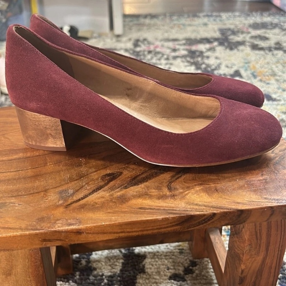Madewell Burgundy Merlot Red Ella Suede Block Heel Pumps